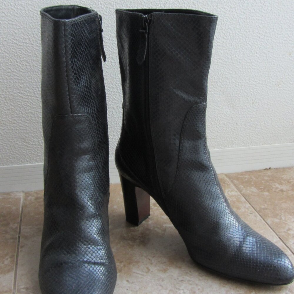 Cole Haan Harper Black Snakeskin Leather Boots